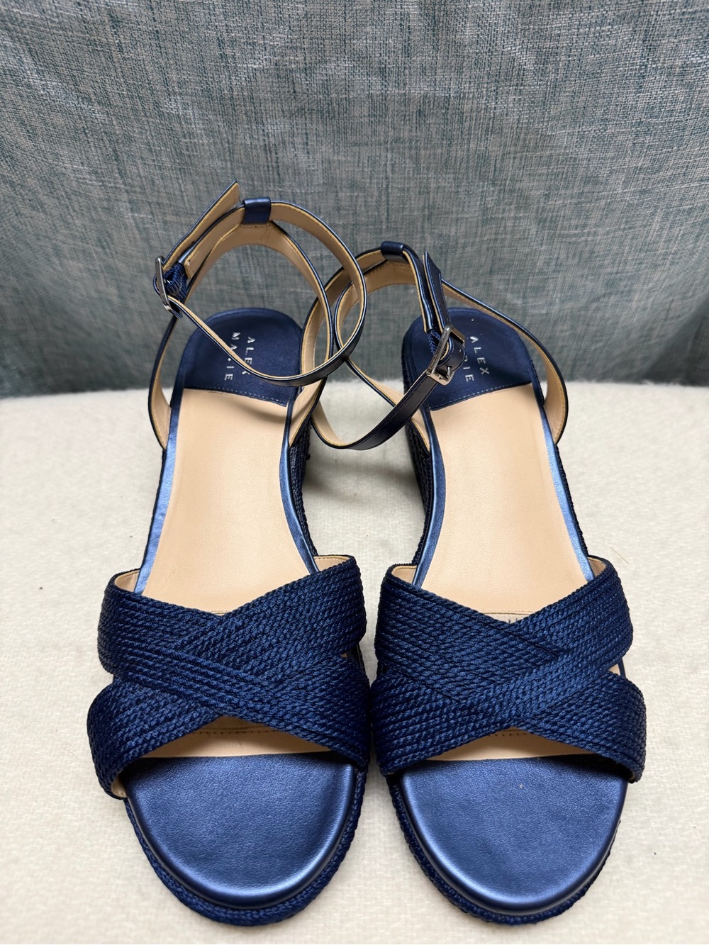 Alex Marie Navy Braided Cross-Strap Ankle Strap Sandals